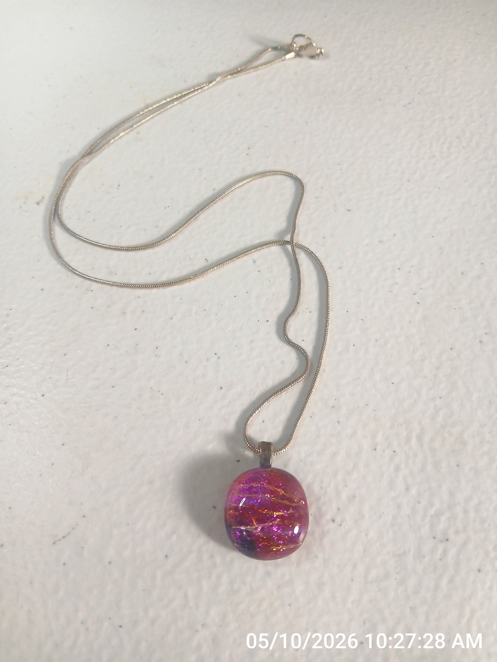 Pink Iridescent Glass Pendant Necklace - Women Jewelry